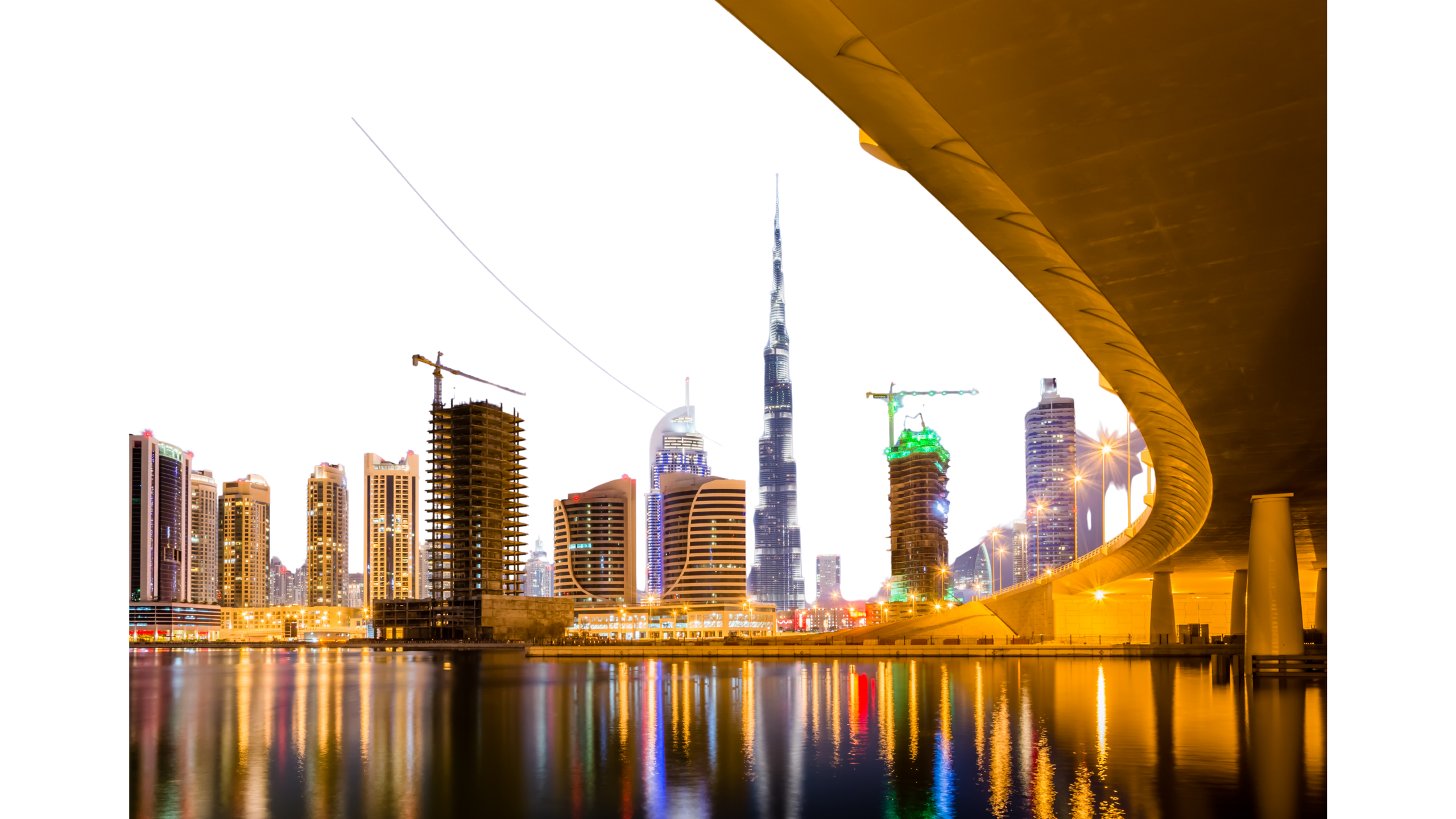 Abu Dhabi night skyline reflected in water